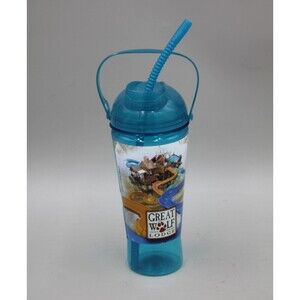 Great Wolf Lodge Large Souvenir Whirley Cup w/ Lid Handle & Straw Blue Fun Gift